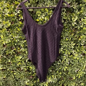 Forever 21 Black Textured Bodysuit Small